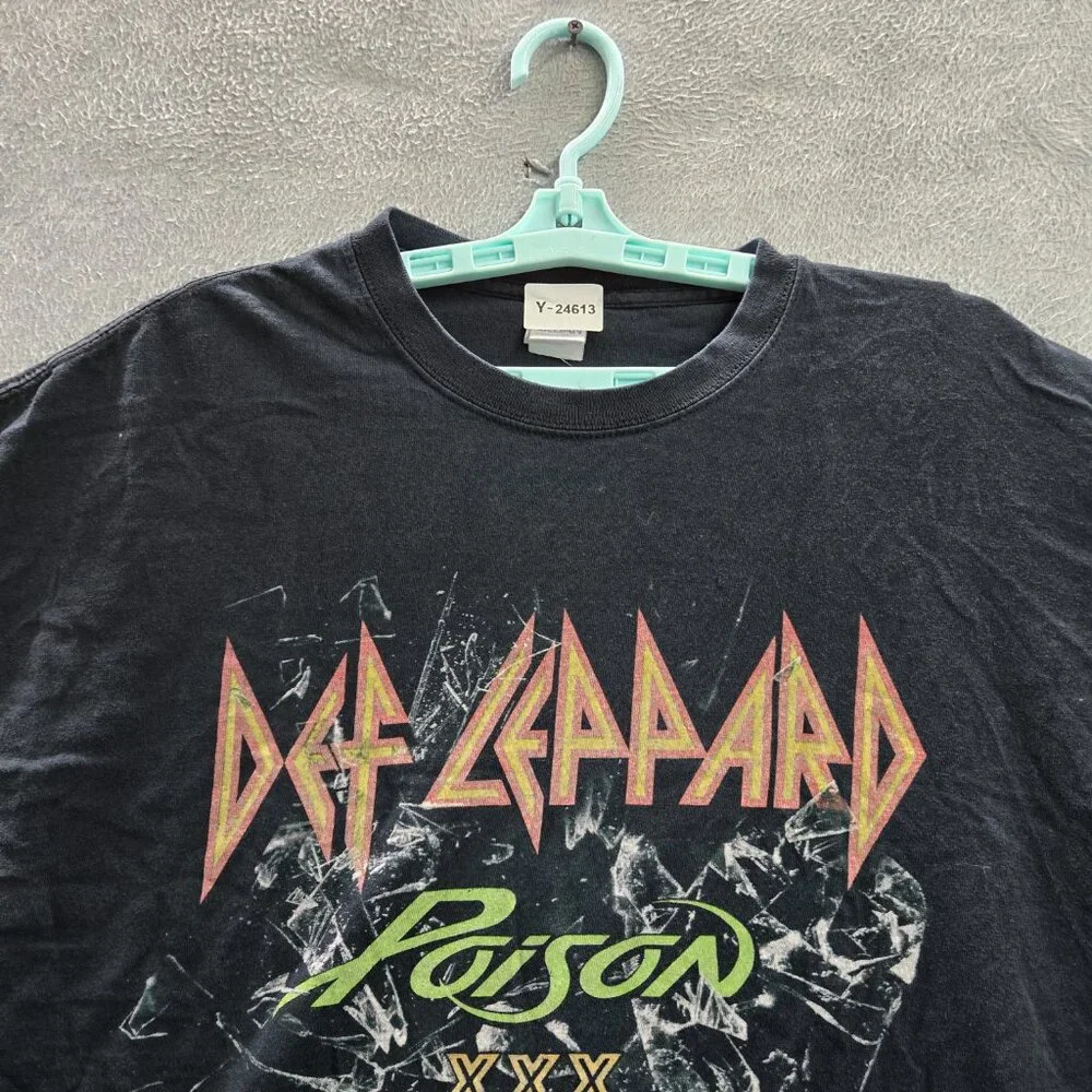 Def Leppard Men Shirt 2XL Black Graphic Print Tesla Tour Band‎ Tee Logo